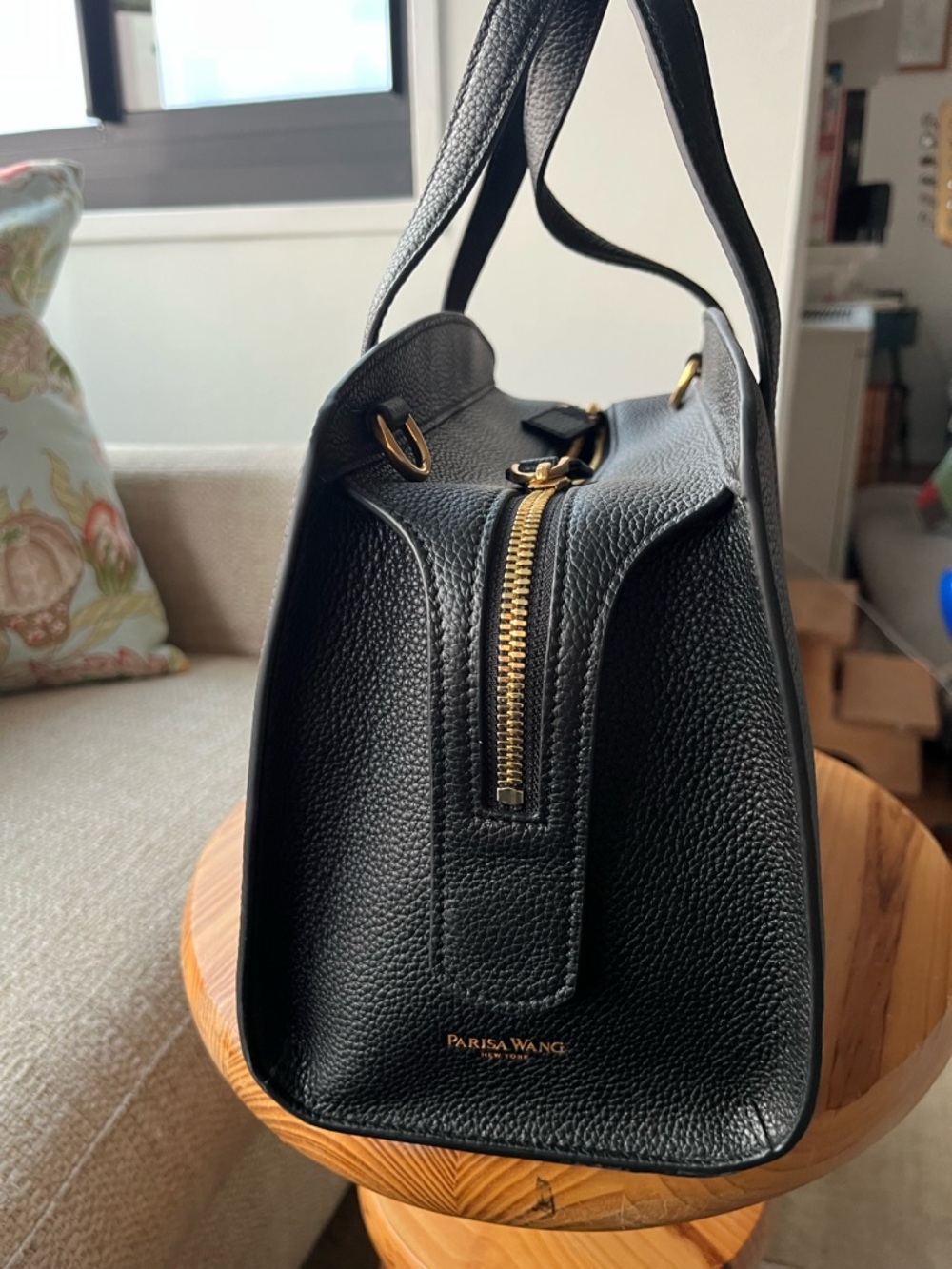 Parisa Wang Black Gabrielle 27 Leather Top Handle Bag NWT - Picture 3 of 3